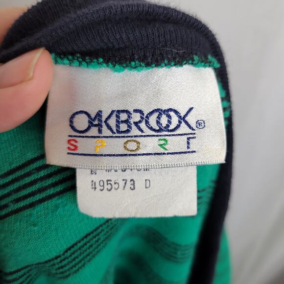 Oakbrook Sport Vintage Green and Navy Velour Top, M - Picture 6 of 9